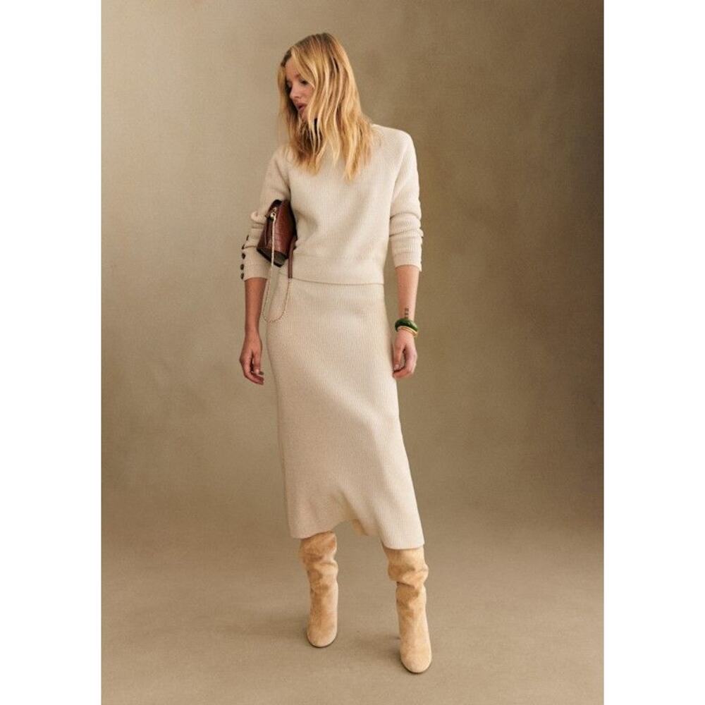 Sezane Cream Midi Skirt